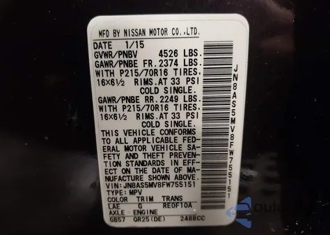 2015 Nissan Rogue Select S z USA, uszkodzony, nr VIN JN8AS5MV8FW755151